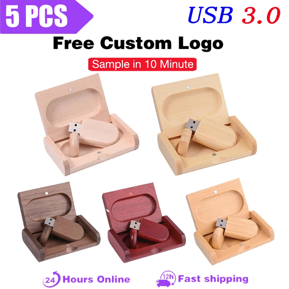 5PCS LOT Free Custom Logo USB 3.0 Flash Drive 128GB Beautiful Wooden USB 3.0 Box Memory Stick 64GB Creative Gift Pen Drive 32GB