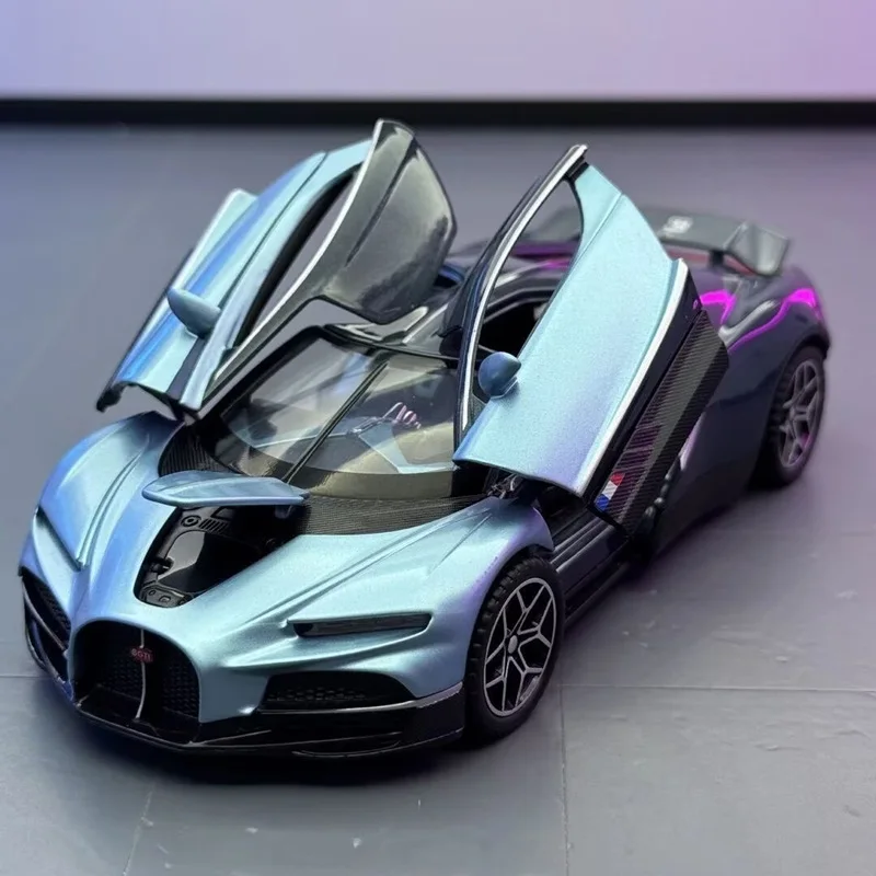 1:24 tourbillon chiron liga modelo de carro esportivo diecast metal pista veículos de corrida modelo de carro simulação de som e luz crianças presente