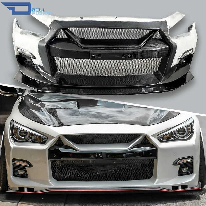 

For 2014 Infiniti Q50 V37 Skyline 400R GTR Style Front Bumper With Plastic 400R Lamp Cover CFB Car Exterior Accessories