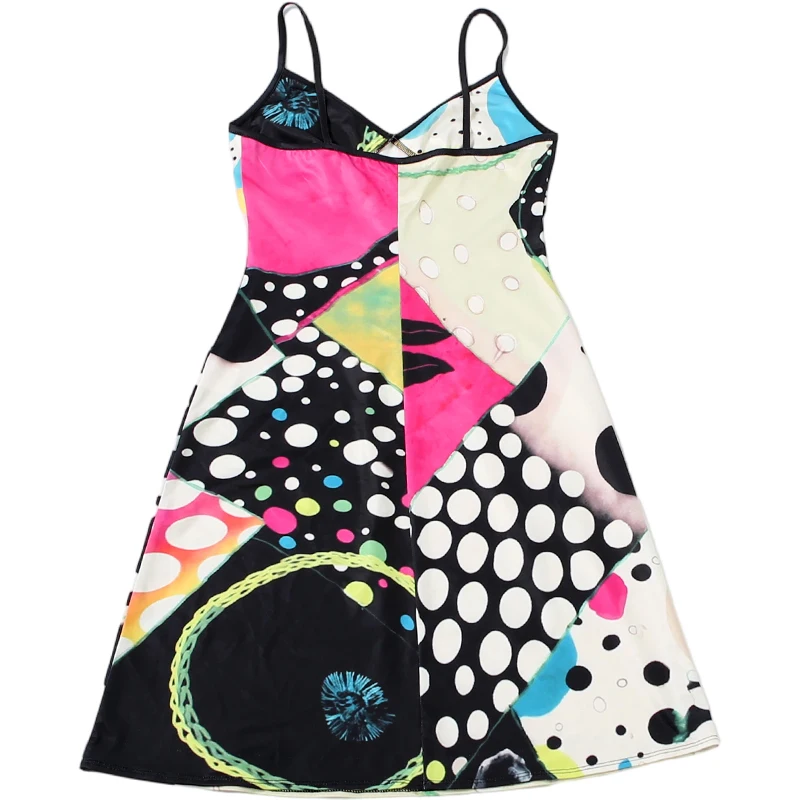 Weird Puss Sexy Kleid mit buntem Print für Damen, modische Patchwork-Design, tief ausgeschnittenes, ärmelloses, trendiges Mitternachts-Street-Club-Bodycon-Kleid – Detail 4