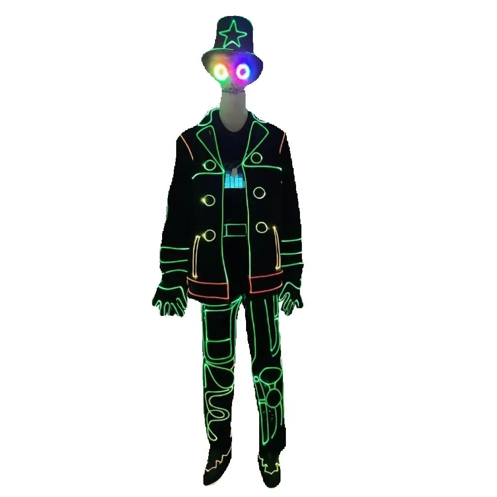 

Светодиодный танцевальный костюм, костюм с оптическим волокном, светящийся костюм для выступлений, костюм для мужчин