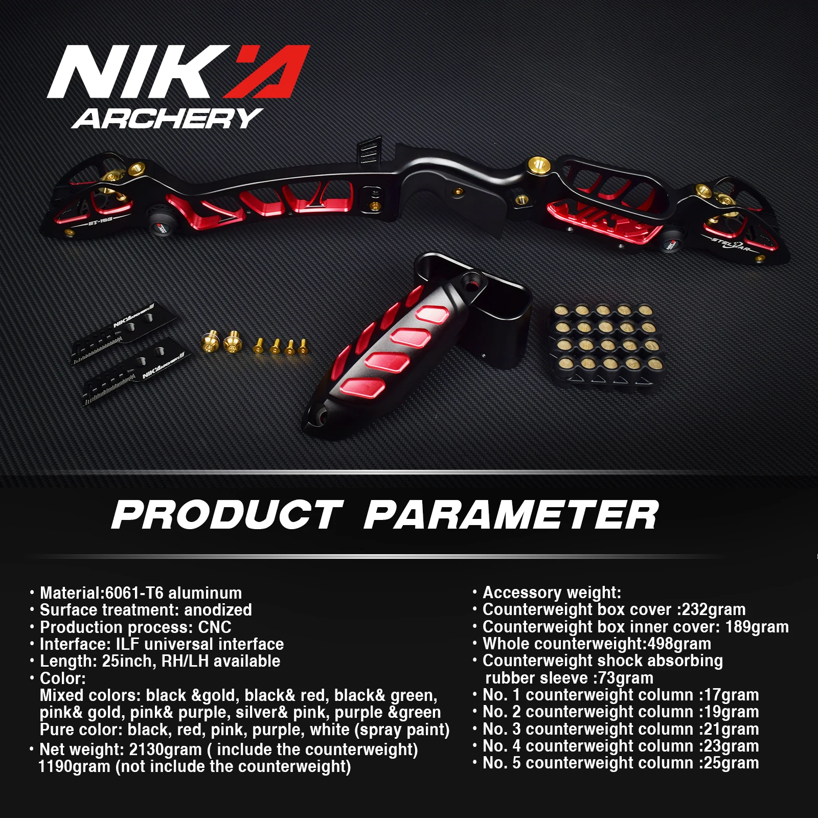 NIAK Archery 25“ILF Recurve Bow Riser Right Hand Traditional Take Down Bows ILF ET-15B Protoss Recurve Bow Handle Riser