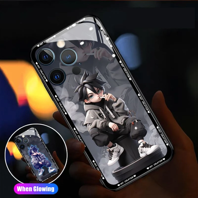 

Fashion Boys Girls Voice Sensing LED Light Glowing Luminous Phone Case for iPhone 11 12 13 14 15 X Xs Xr Mini Pro Max Plus Cover