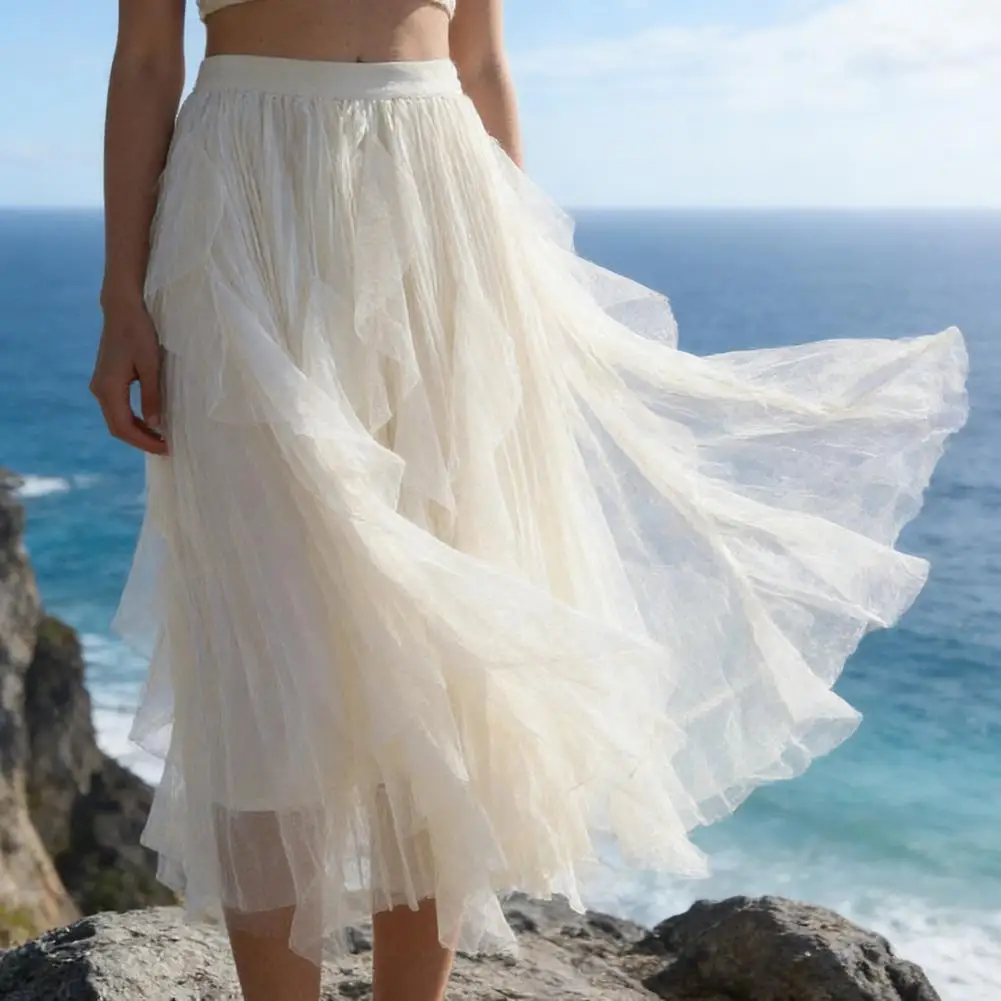 

Women Skirt High Waisted Skirt Women’s Tulle Skirt High Waist Elastic A-line Maxi Layered Tiered Flowy Fairy Midi Length