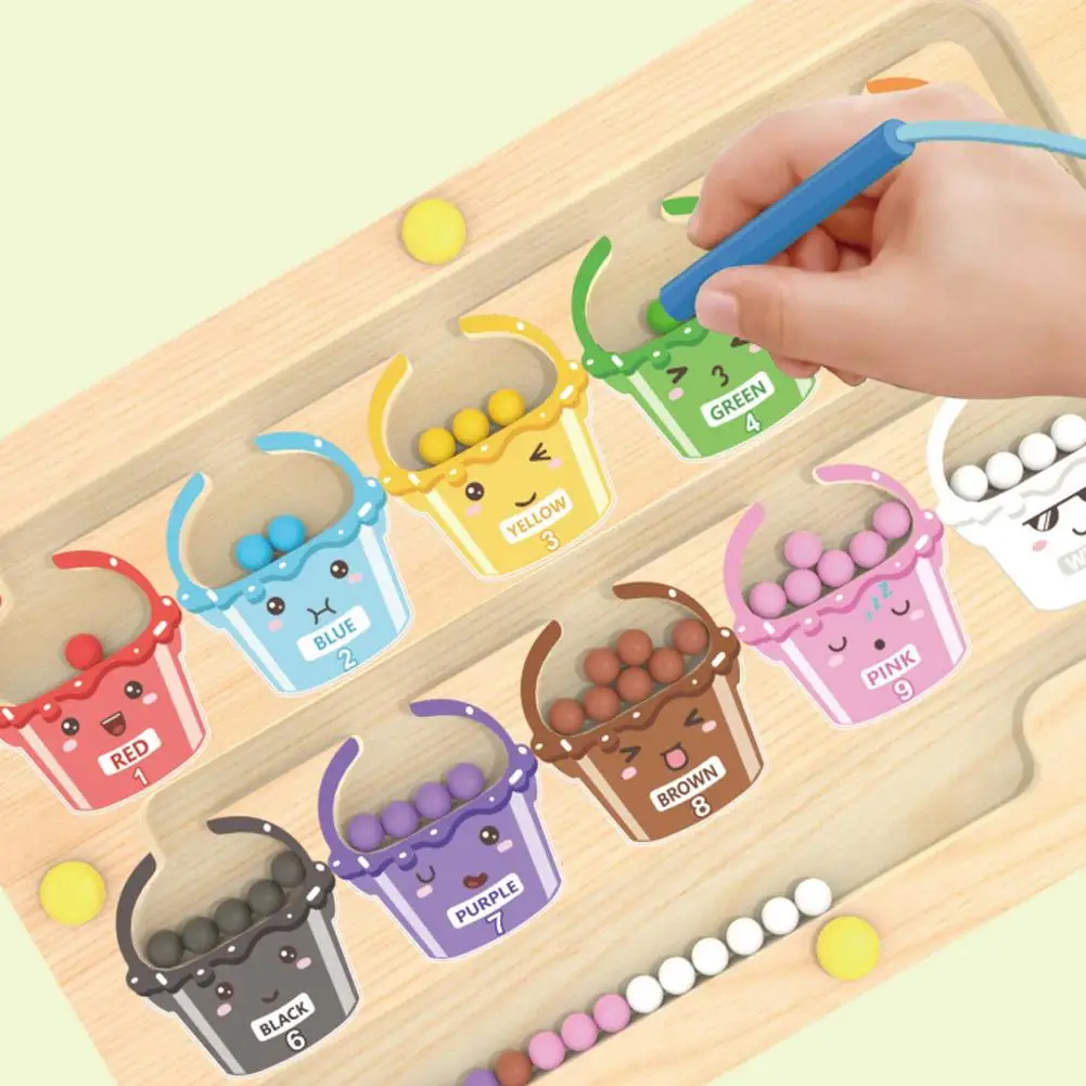 モンテッソーリ磁気色分けゲーム迷路ボードペン移動ビーズゲーム木製コントロール感覚遊び教育玩具子供向け