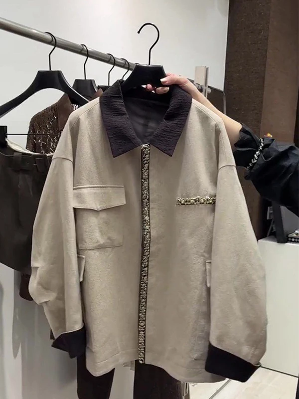 

plus Size 300 Pou American Retro Workwear Jaet Women's Autumn Casual Versatile Design Loose Fit Outerwear