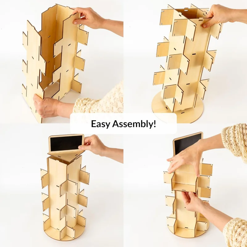 custom.3 Tier Rotating Wooden Display Stand Multi Pocket Greeting Card Sticker Photo Holder Retail Store Showcase