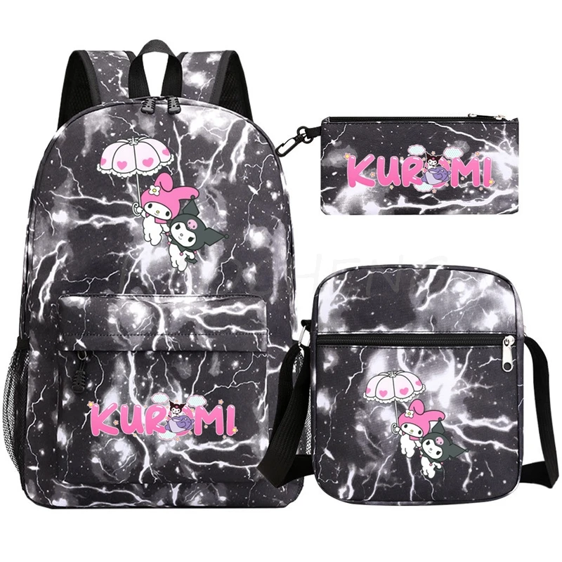 

Mochilas Lovely Kuromi Melody Print 3pcs/set Teens School Bag Backpacks School Teenagers Girls Boys Anime Bookback Shoulder Bags