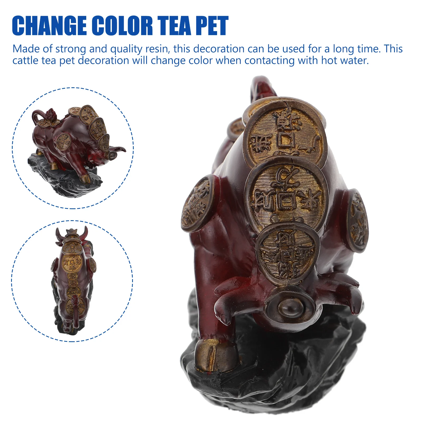 

1Pcs Change Color Tea Pet Resin Decoration Home Office Living Room Tea Tray Accessory Cattle Statue Color Changing Ornament