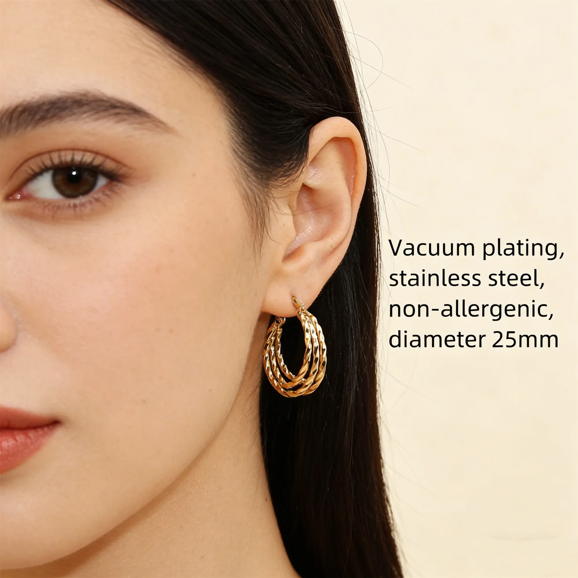 25mm Elegant round Hoop Earrings for Women And Girls Luxury Stainless Steel Vintage Wedding Engagement Aesthetic Jewelry