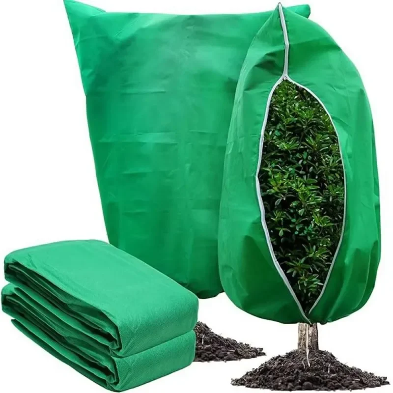 Bolsa de protección de plantas de invierno no tejida transpirable con cremallera cubierta de plantas con cordón patio al aire libre contra la cubierta cálida de plantas frías