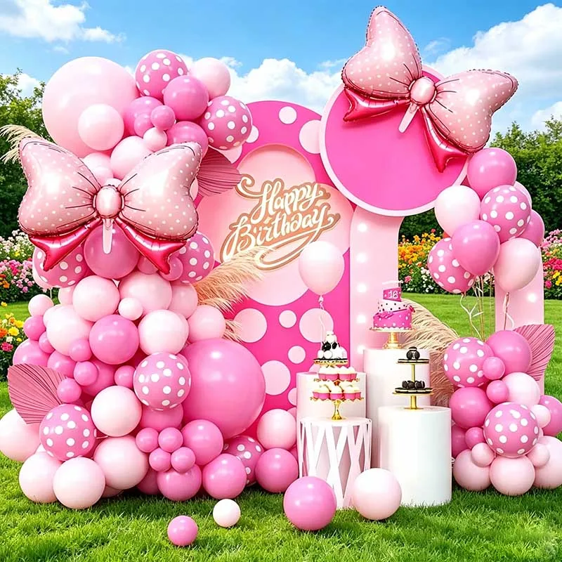 99pcs Pink Bow Minnie Foil Balloons Garland Arch Kit Kids Girls Birthday Party Decorations Baby Shower Balloon Gifts Supplies