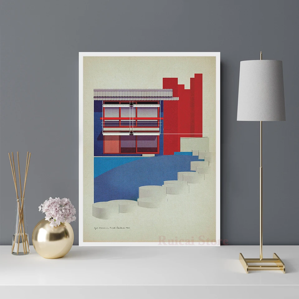 Eero Saarinen Canvas Poster Plywood House Curved Stair Villa Architecture Canvas Print Architect Studio Wall Art Home Decor