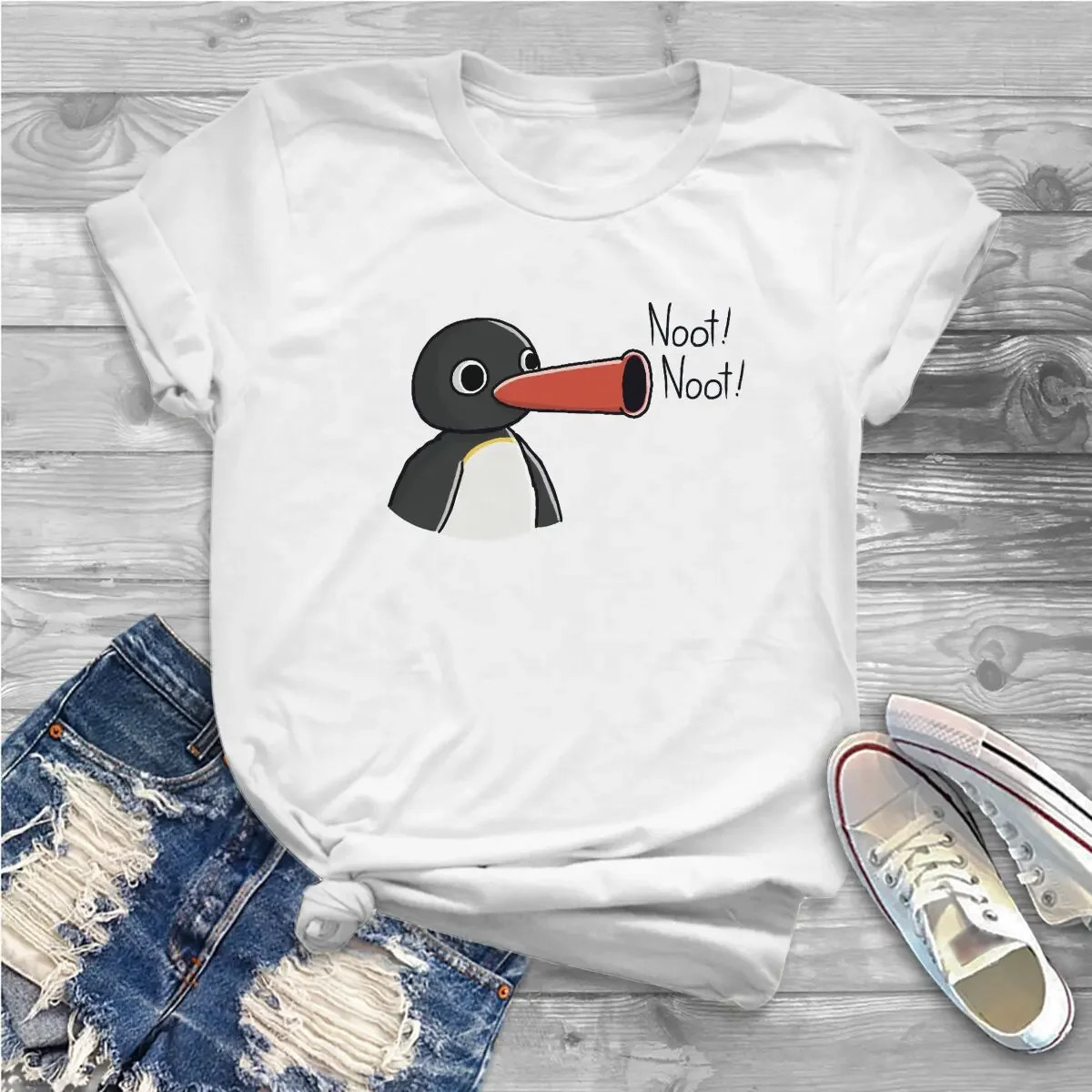 Pingu Penguin Anime Doodle Tshirt Girl Tops Homme Summer Polyester Clothes Femmes Harajuku T Shirt