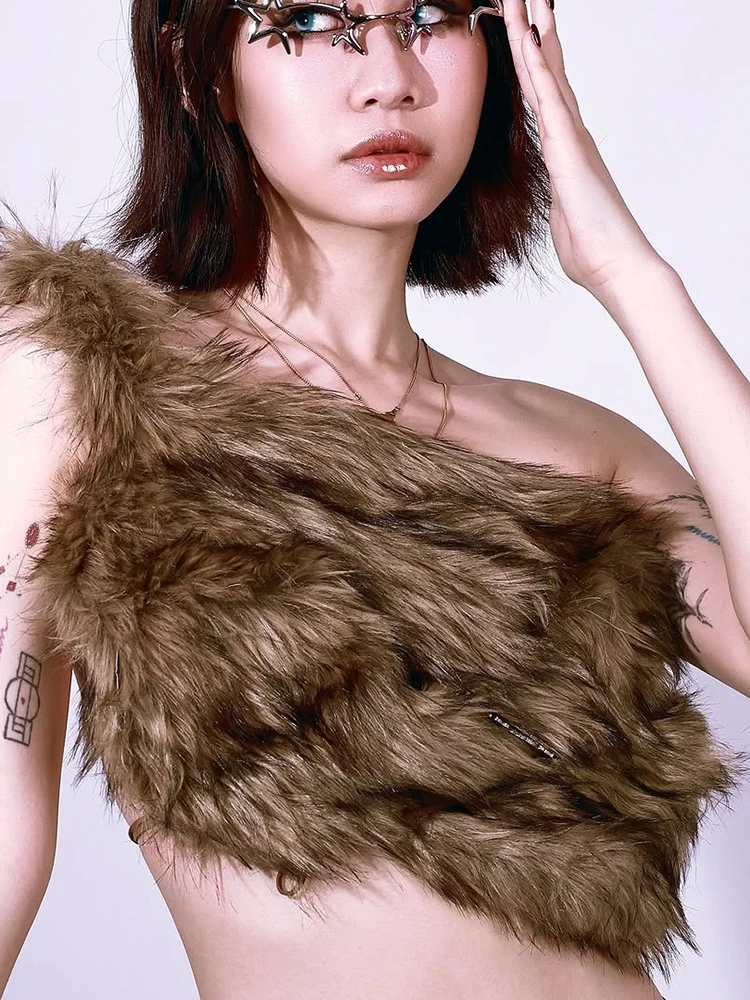 Cutenew Coquette Wild Furry Canotte Donna Tendenza sexy Off-spalla Midnight Party Clubwear Hottie High Street Wild Style Vest