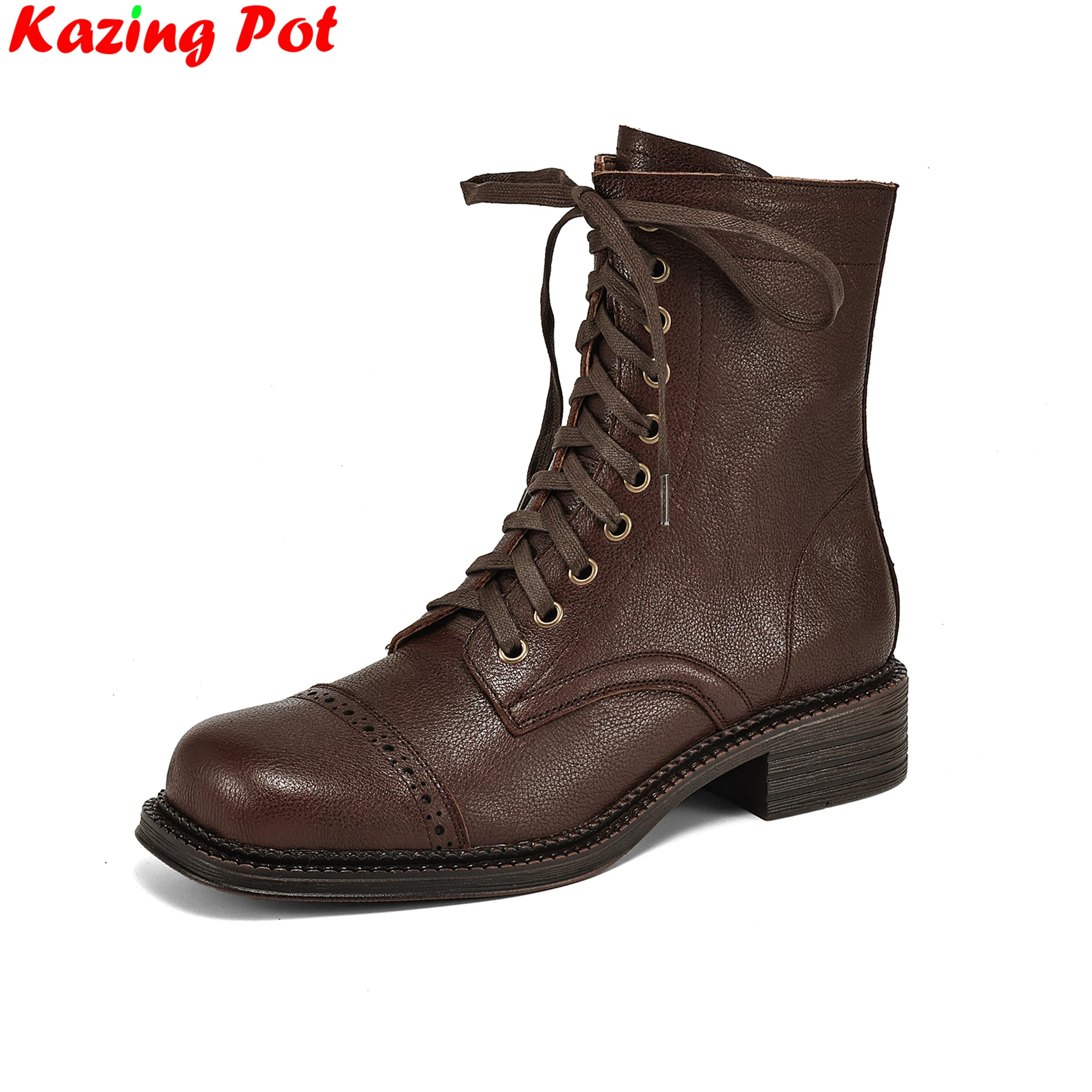 Krazing Pot Big Size 43 Chunky Med Heels Modern Motorcycles Boots inverno autunno Brand Luxury Vintage Classics stivaletti da donna