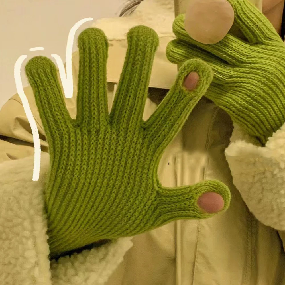 Knitted Woolen Gloves Female Winter Keep Warm Mittens Touch Screen Riding Split Finger Thick Gloves Full Finger Woolen Gloves