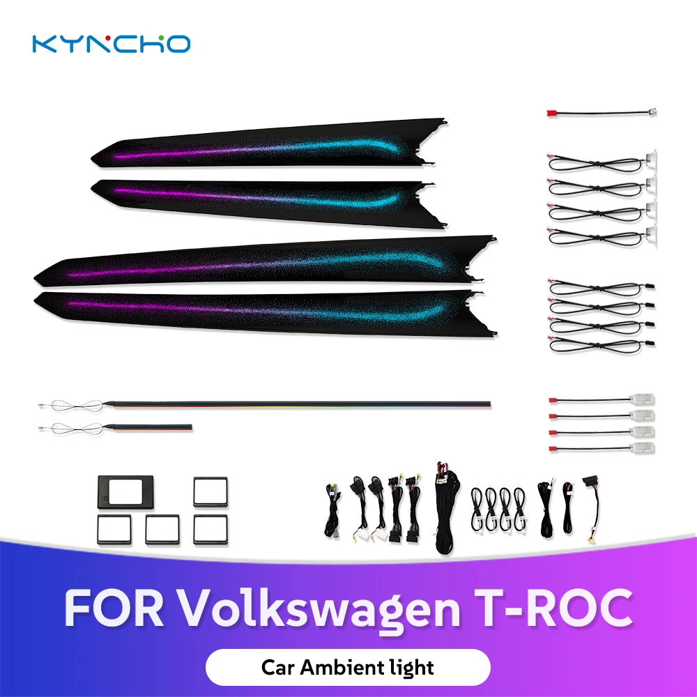 

For Volkswagen T Roc Car Ambient Light Upgrade LED 64 Color Multi Function Control Colorful Auto Interior Lighting LED Symphony