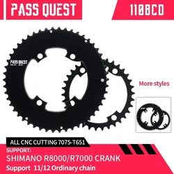 PASS QUEST 110BCD Double Chainring for R7000 R8000 105,46-33T/48-35T/50-34T/52-36T/53-39T/54-40T/56-42T 110 bcd road chain ring