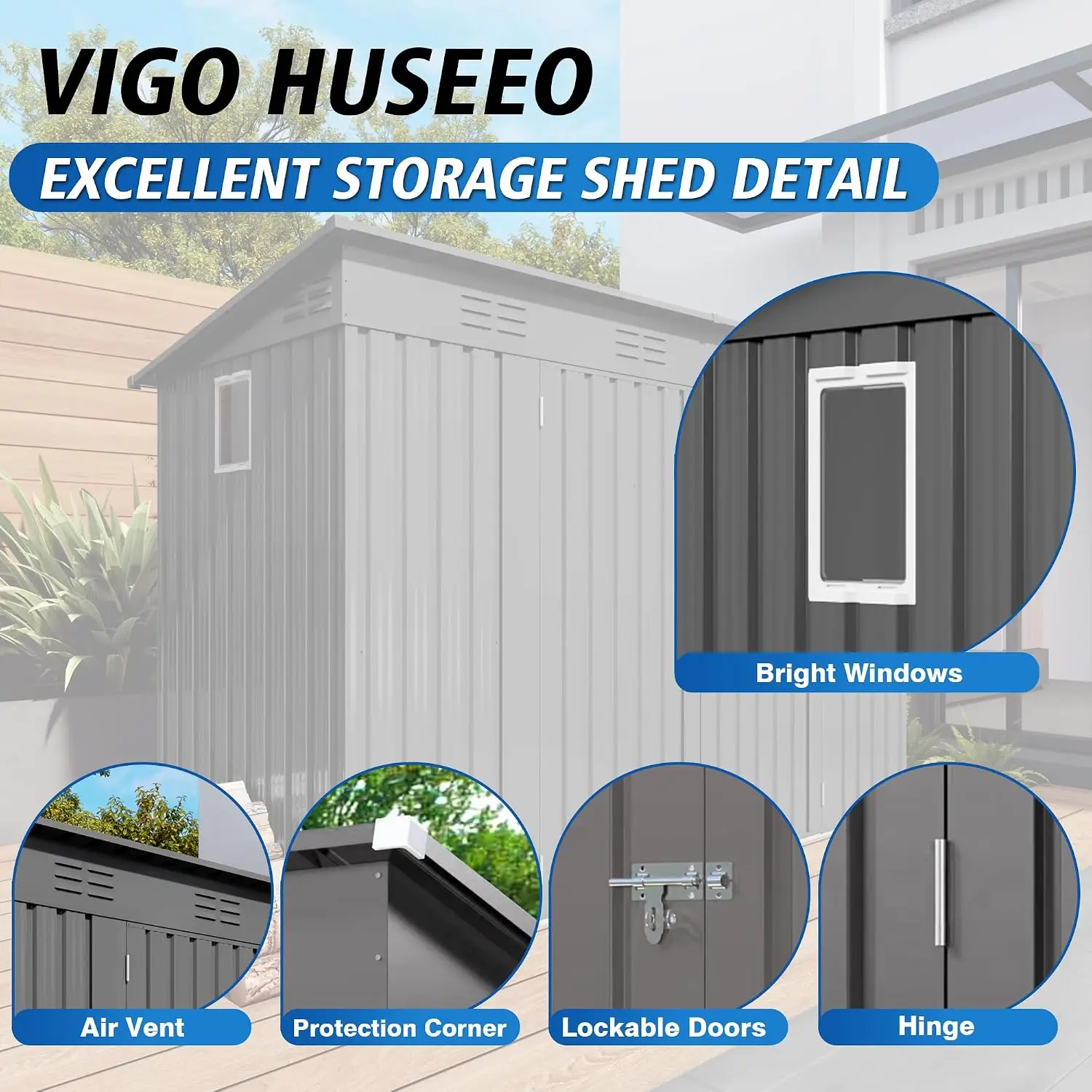 9x4FT Metal Lean to Shed with Window & Lockable Door Outdoor Garden Storage Tool Shed for Bike Lawn Mower, Customized - view 4