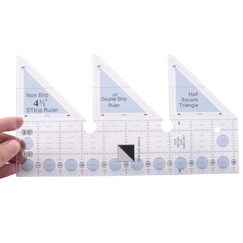 Creative Ruler Grids 45 Degree Double Strip Ruler Non-Slip Quarter Square Triple-Cornered Cutting Guide (10 Inch)