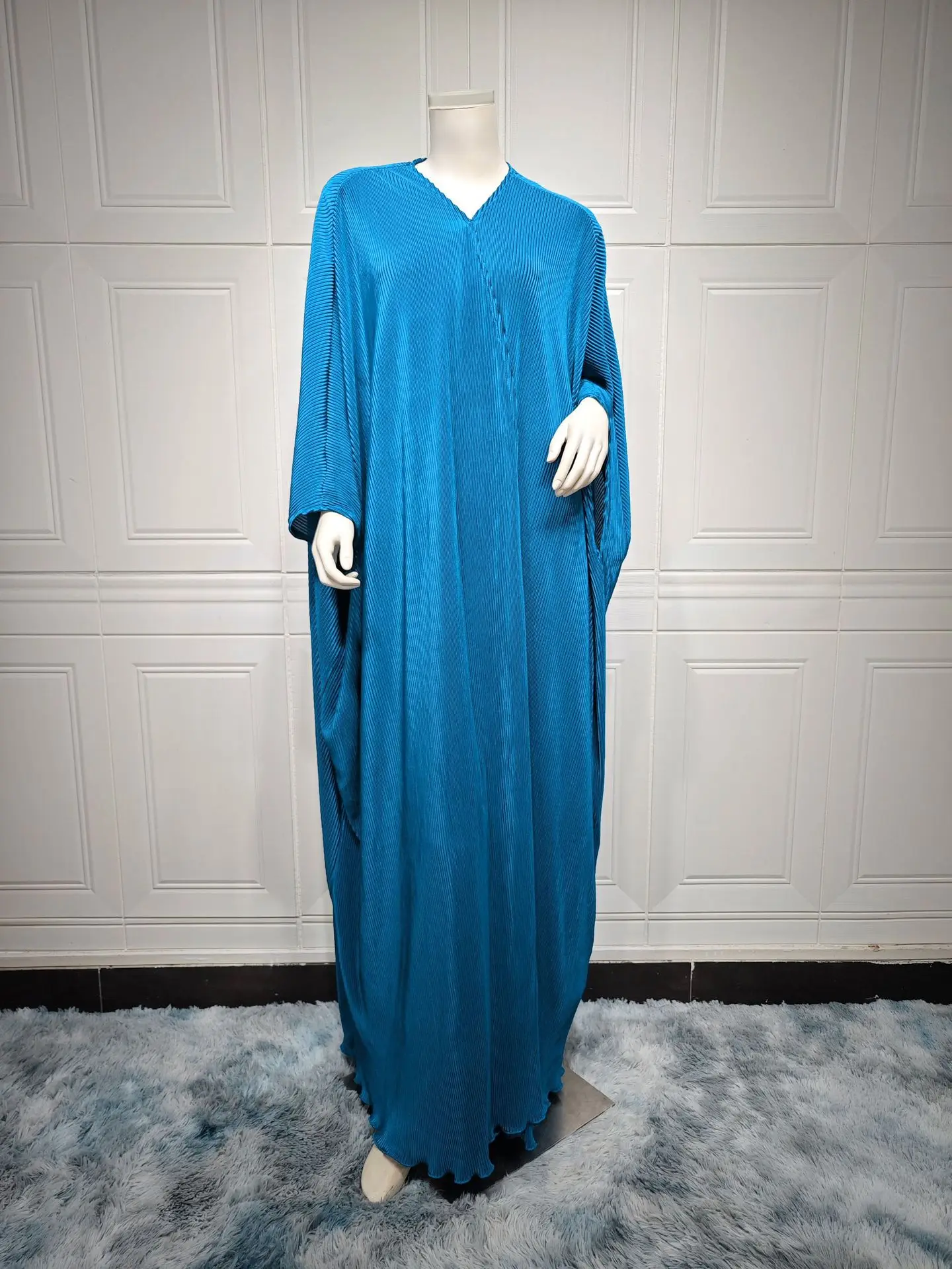 Pleated Muslim Ramadan Eid Open Kimono Abaya Batwing Sleeve Casual Loose Moroccan Gulf Women Robe Corban Eid Cardigan Kaftans