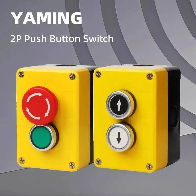 

2P Push Button Switch With Control Yellow Plastic Waterproof Box NO NC Momentary Reset Rotary Knob Control