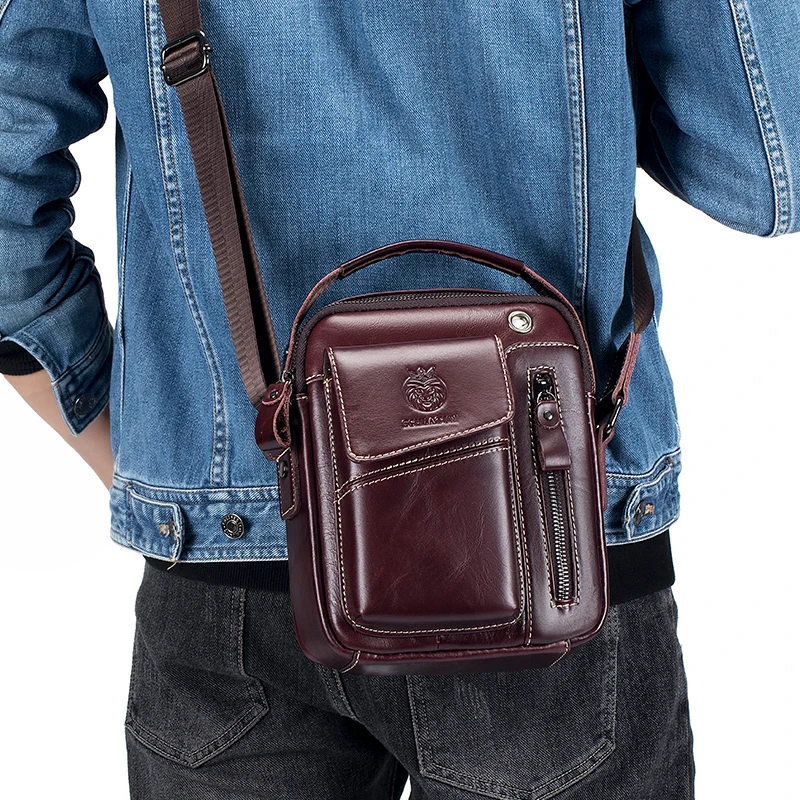 SCHLATUM-Bolso de pecho Vintage de cuero genuino para hombre, bandolera de hombro informal, 100%