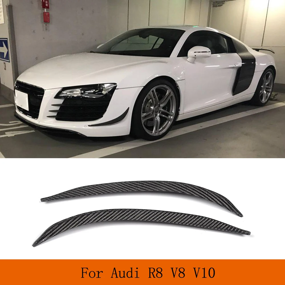 For Audi R8 V8 V10 2008 - 2015 2PCS Car Splitter Cover Trims Carbon Fiber Front Bumper Canards Trims Decoration Fins Spoiler