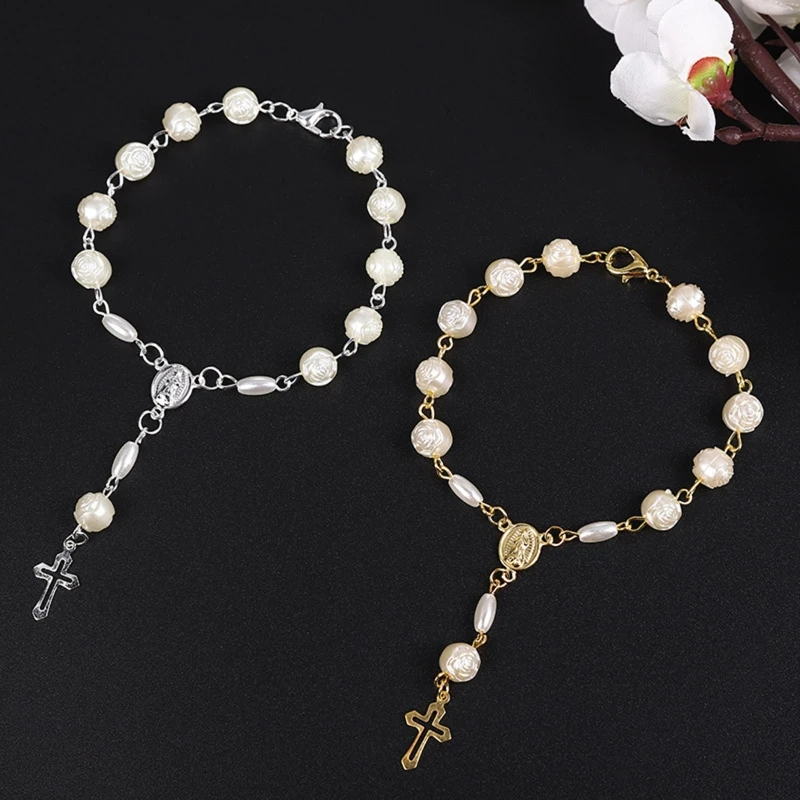 Catholic Church Crucifix for Cross Pendant Rosary Bracelet Christ Prayer Resin Rosaries Beads Chain Religious Jewelry