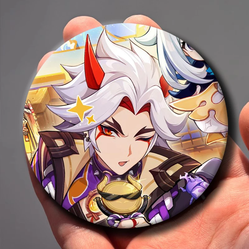 Game Peripheral Genshin Impact Badges Funny Cartoon Arataki Itto Round Brooch Y2K Lapel Pin Bag Accessories Jewelry Friend Gifts