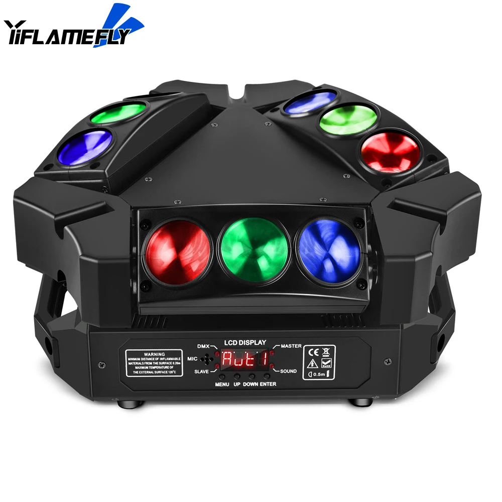 Mini 9 Head Bird Moving Head Stage Effect Light 60W RGB LEDs DMX512 and Sound Active for Wedding Disco Parties and Indoor Events