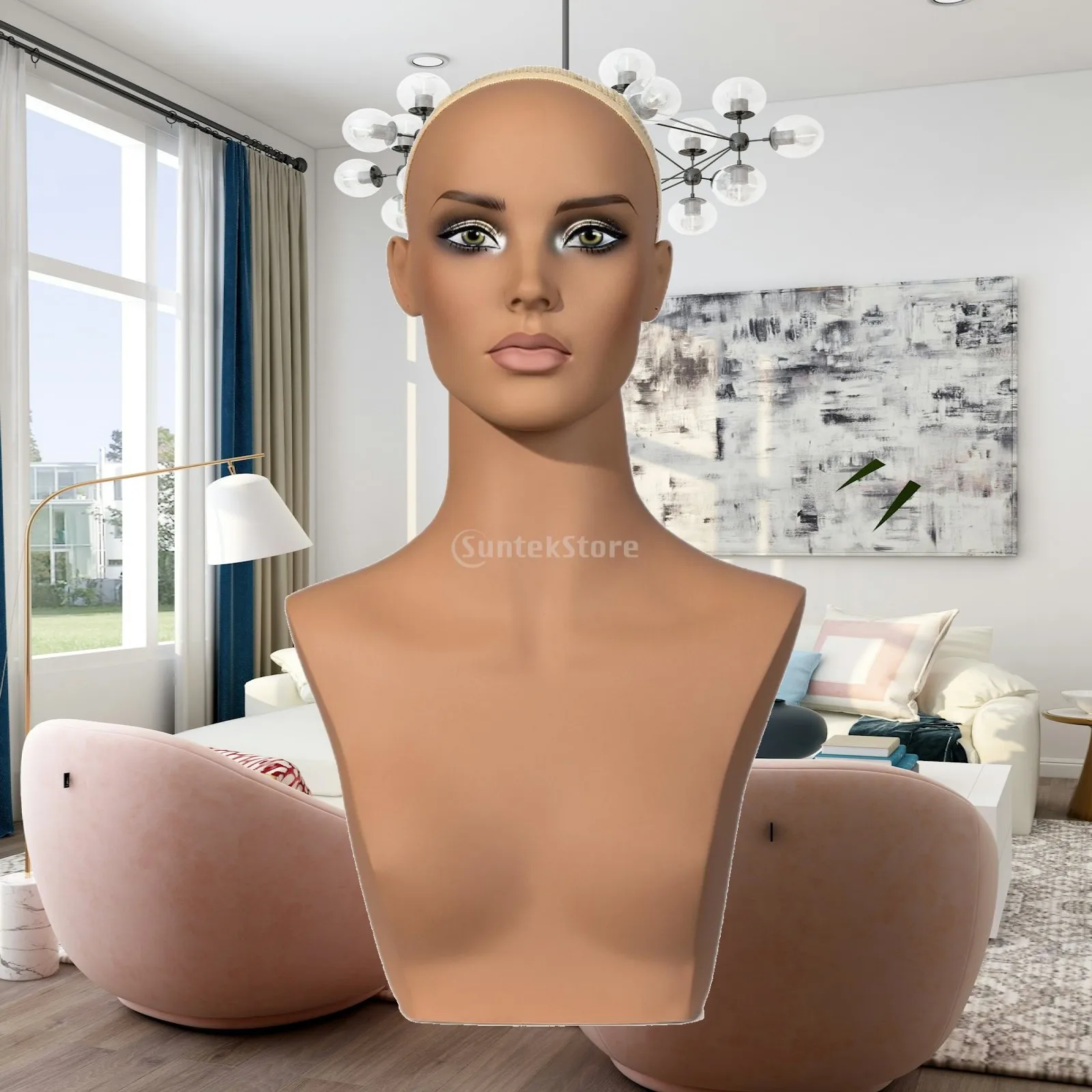 Female Mannequin Head with Realistic Face Lightweight Detachable Mannequin Head with Rotatable Neck Sturdy Professional