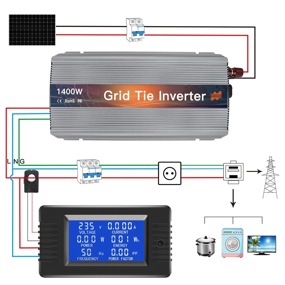 1000-1400W Grid Tie Micro Solar Inverter 20-50VDC to 90-140VAC 190-260VAC MPPT Pure Sine Wave Converter For Solar Power System