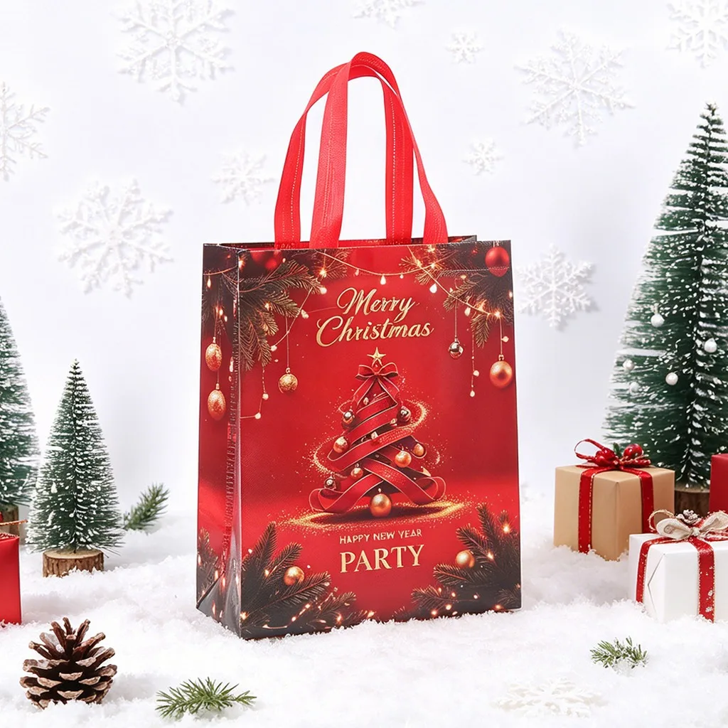 Merry Christmas Tote Bag Reusable Non-Woven Shopping Bag Portable Gift Storage Handbag Xmas Party Holiday Grocery Shopper Bags