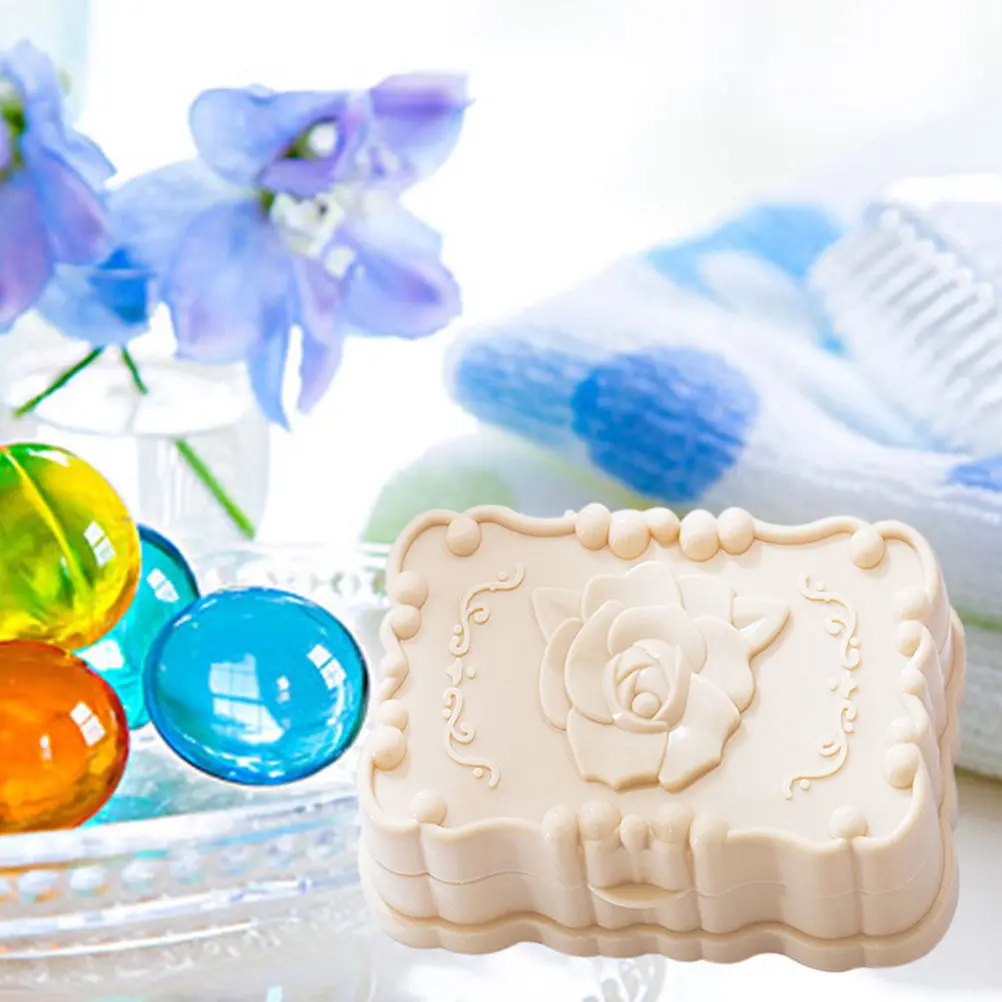 

Beige Rose Soap Box Plastic Waterproof Soap Container Case Shower Rack Holder Drain for Bathroom Travel Hotel Use