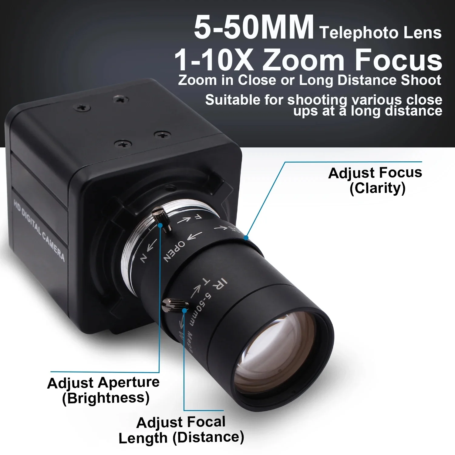 ELP 1080P Manual Focus USB3.0 Zoom Camera 50fps High Speed Low Light Industrial Camera for Machine Vision
