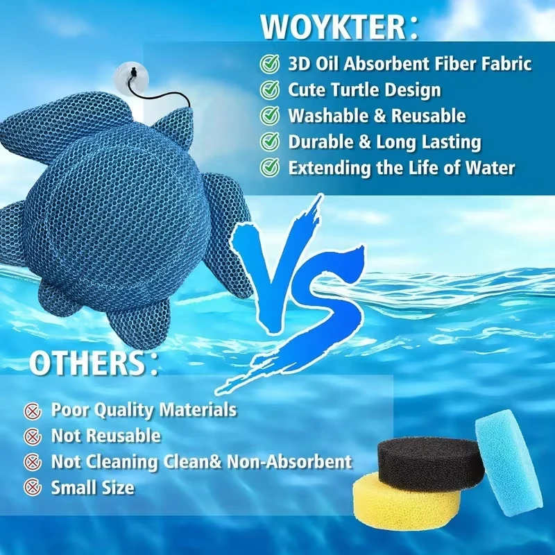 Scum Absorber – Pool Turtle Scum Filter / Hot Tub Oil-Absorbing & Cleaning Scum Sponge –Animal-Shaped Cleaner (Turtle/Ball/Star)