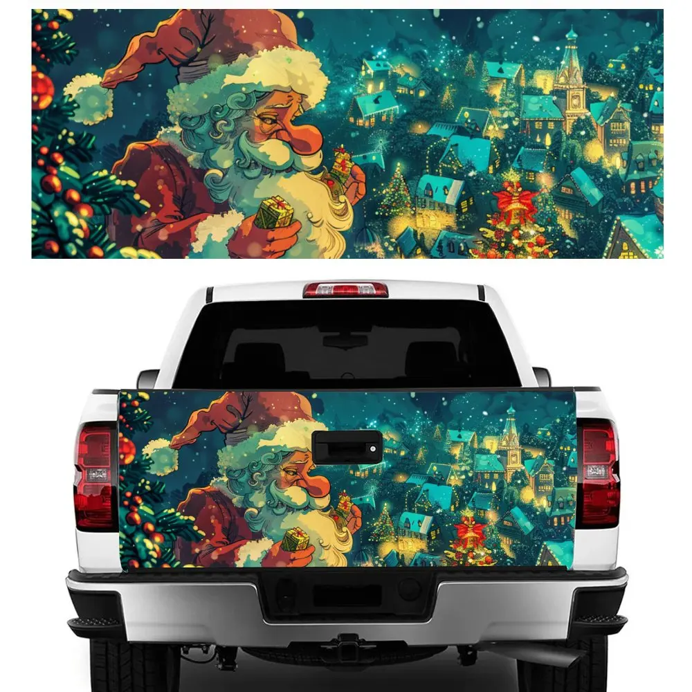 

Christmas Cartoon Santa Claus Print Car Tail Trunk Protect Vinly Decal Auto Accessories Hood Decor Sticker for Off-road Pickup