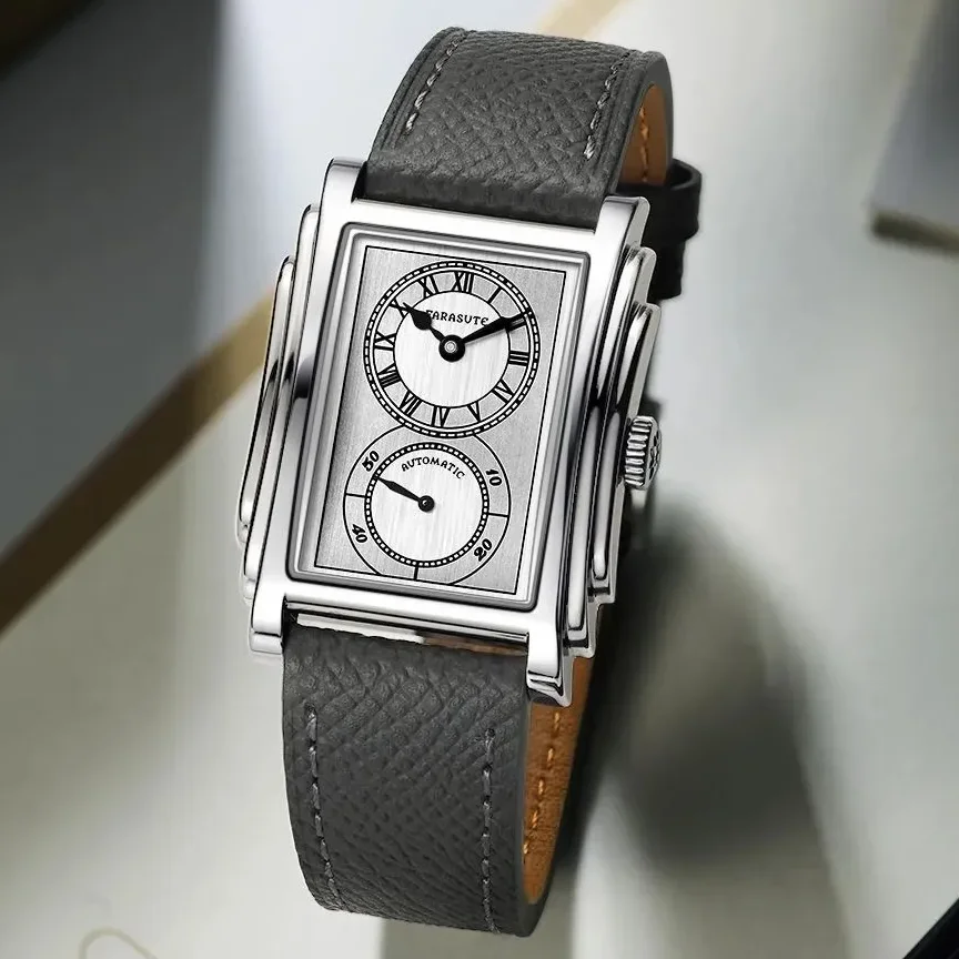 FARASUTE Men Automatic Watch 31MM Rectangle Mechanical Wristwatch Sapphire Mirror Waterproof Small Second Dial