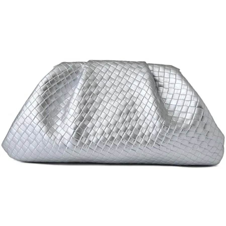 Women's Woven Evening Bag Ruched Dumpling Clutch Purse Detachable Chain Crossbody Bag