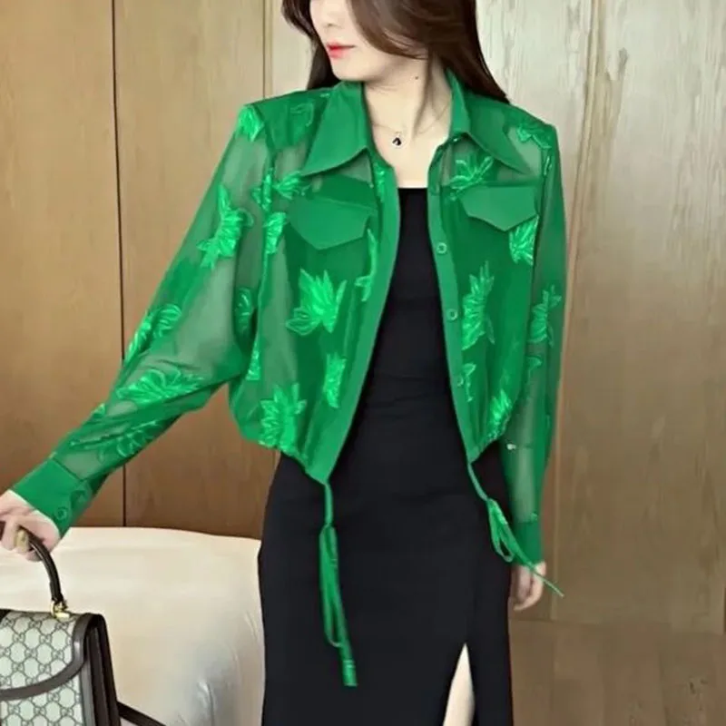Summer Fashion Long Sleeve Jacket Women Street Thin Style Embroidered Button Cardigan Drawstring All-match Top Sunscreen Clothes