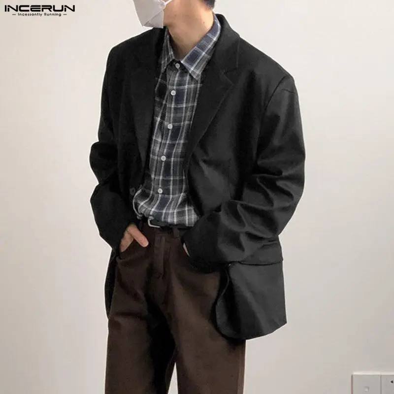 

INCERUN Men Blazer Solid Color Lapel Long Sleeve Button Casual Suit Men Streetwear Loose Fashion Leisure Male Thin Coats S-5XL