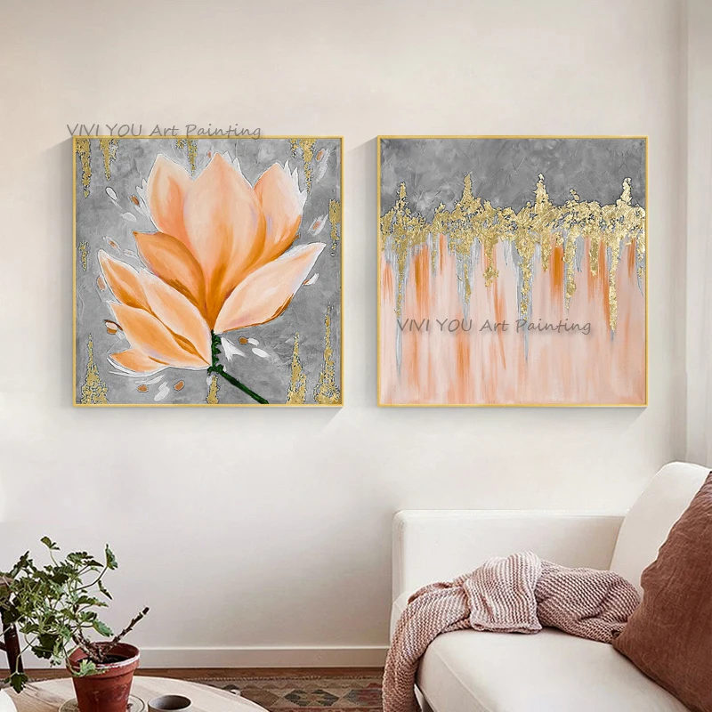 

Handpainted Modern Light Red Flower Abstract Oil Painting on Canvas Modern Art Wall Picture For Living Room Sofa Cuadros Decor