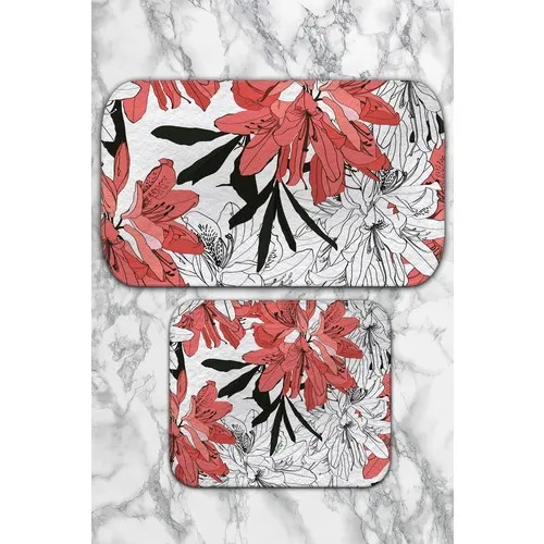 Bouquet Home 2'li Vektor Flowers 100x60 cm-50x60 cm Bath Mat and Toilet Seat Pad