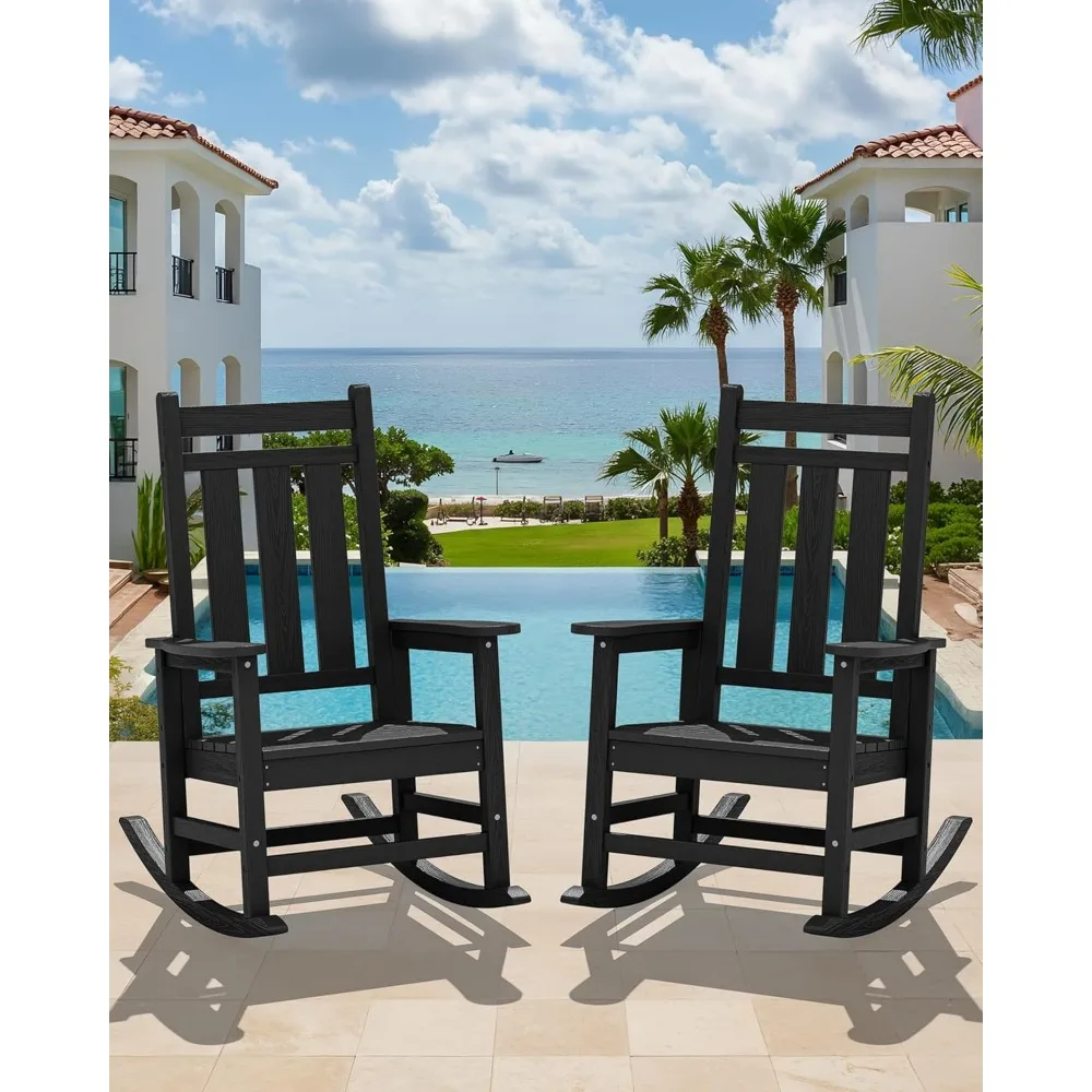 Set di 2 sedie a dondolo da esterno di grandi dimensioni, sedie a dondolo da patio resistenti alle intemperie per portico, dondoli in polietilene ad alta densità con