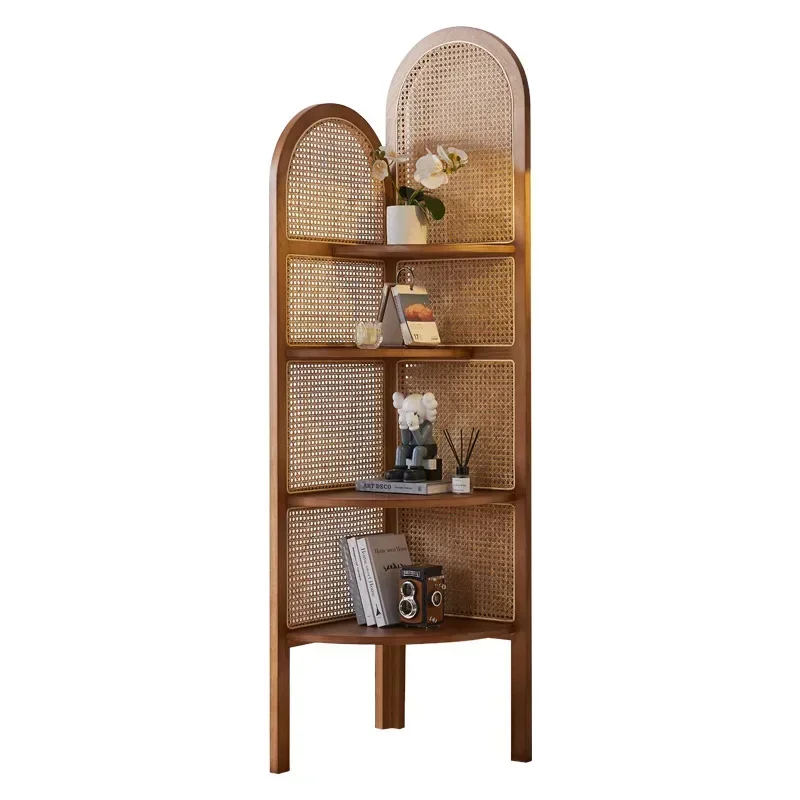 Solid wood rattan corner cabinet household small apartment multi-layer shelf homestay simple bedroom corner corner cabinet