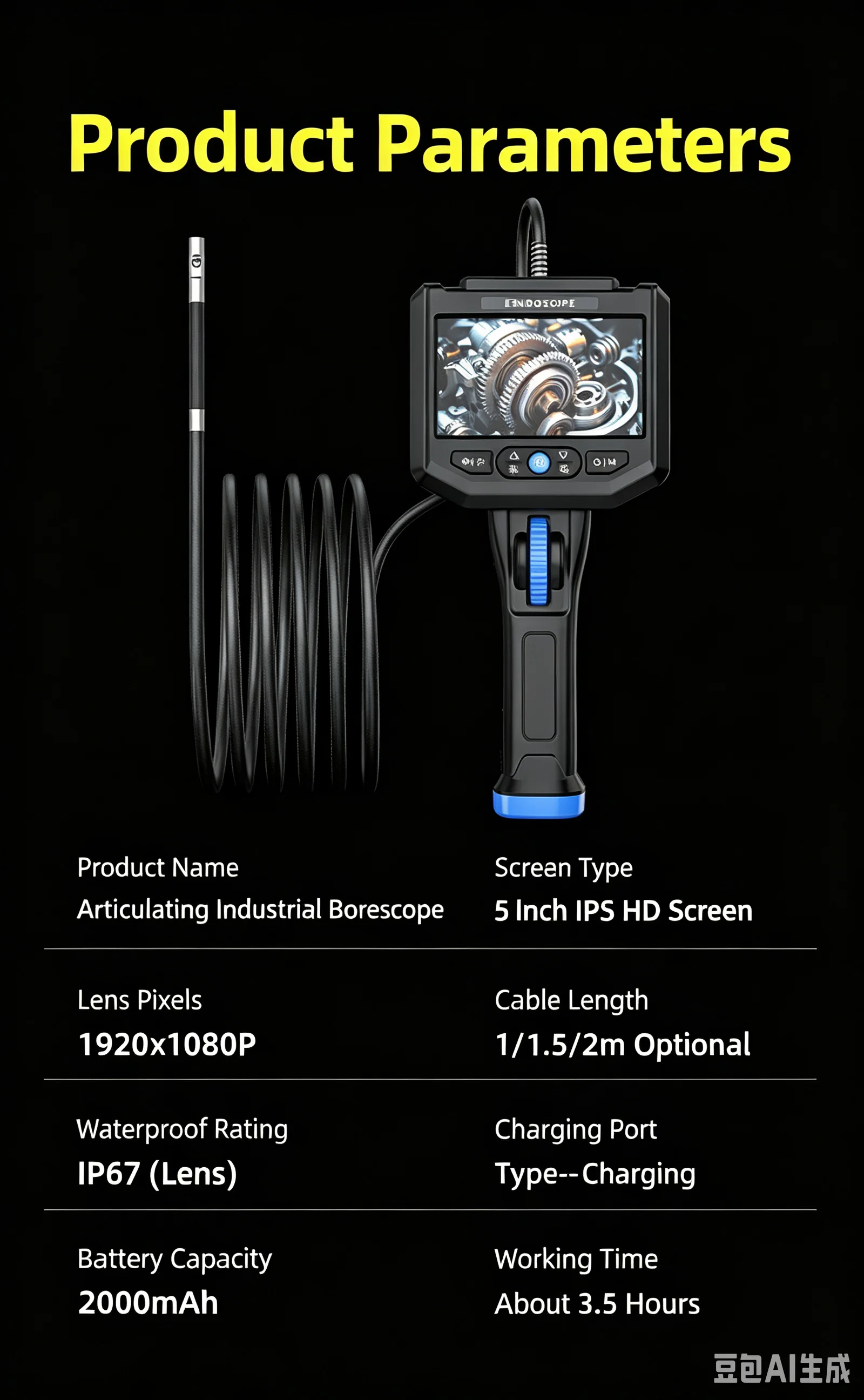 5 Inch IPS Screen 6mm 2Way Articulate 360Degree Steering Single/Dual Lens Endoscope CMOS Borescope Inspection Microscope Camera