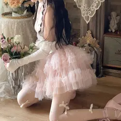 Japan Sweet Lace Shorts Skirts Japanese Tutu Skirts Dancing Kawaii Women Multi-Layer Lace Mesh Cake Skirt