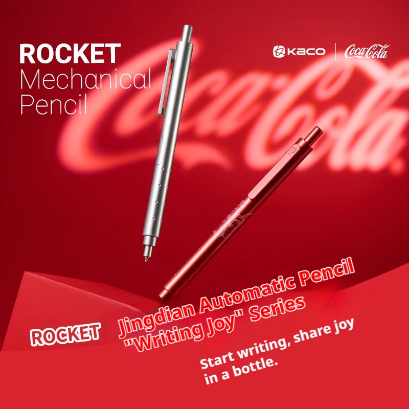 Kaco Classic Mechanical Pencil Coca-Cola Co-branded ROCKET Precision Metal Jaw Anti Breakage Lead Comfort Grip Premium Supplies